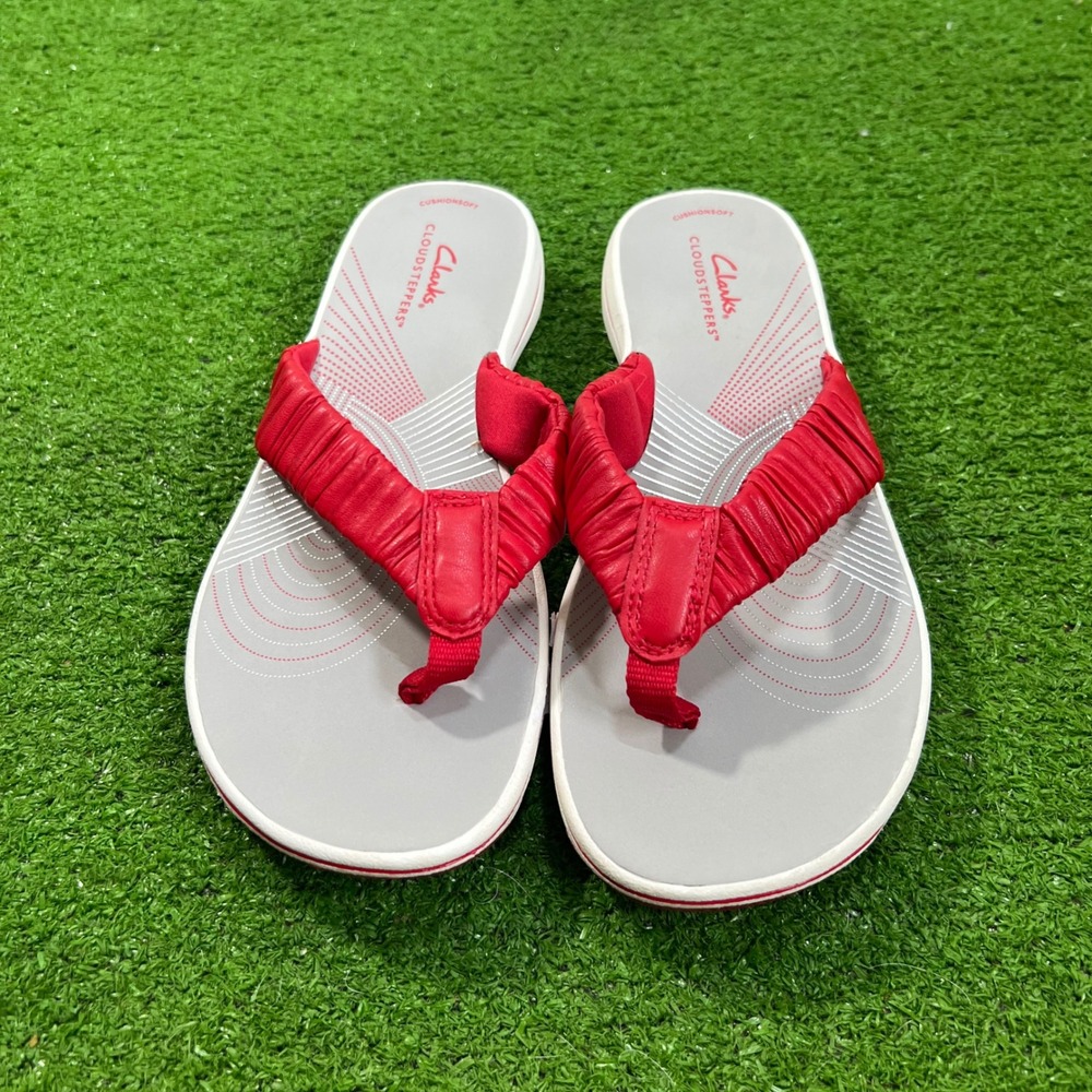 Clarks Cloudsteppers Red Ruched Arla Glison Flip Flop Sandals Womens 7 26177224